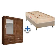 Cama Box Solteiro + Colchão Comfortpedic D33 + Guarda Roupa Sonare Canela