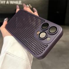 Capa de malha respirável com dissipação de calor para iPhone 15 14 11 12 13 Pro Max Plus Capa dura de proteção de lente, roxo escuro, para iPhone 14 Plus