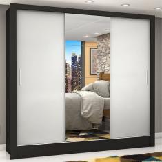 Guarda-roupa Casal 3 Portas com Espelho Porto Plus Espresso Móveis Preto Off White