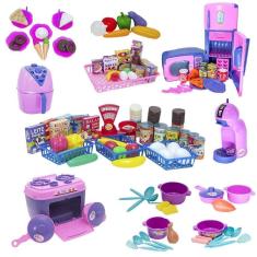 Super kit cozinha infantil eletro mercado comida fogão 108pç
