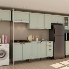 Cozinha Modulada Completa com Aérea de Serviço Integrada 100% Mdf Verde