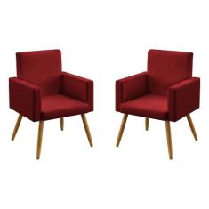 Kit 2 Poltronas Nina Decorativa Pés Palito Aradecor,  Sued Vermelho