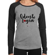 Baby Look Raglan Odontologia por amor Manga Longa - Foca na Moda, Cinz