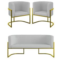 Kit Sofá 2 Lugares + 2 Poltronas Bouclê Gold Cinza