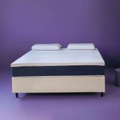 Cama Box Queen com Colchão Mola Ensacada Guldi Macio e 2 Travesseiros Guldi Nasa Viscoelástico Natural, Azul e Branco