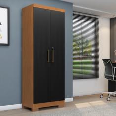 Armário Multiuso com Chave 2 Portas com Pés Max Plus Zanzini - Cinamomo/Preto Catedral