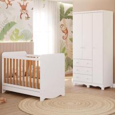 Quarto Bebê Completo Berço Americano Ben 3 em 1 Guarda Roupas 3 Portas