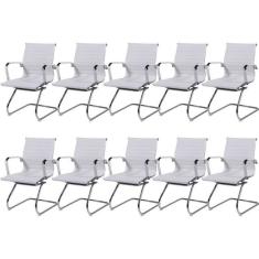 Kit 10 Cadeiras para Escritório Interlocutor Base Fixa Esteirinha Sintético 3301 Branco