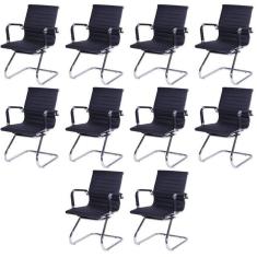 Kit 10 Cadeiras para Escritorio Interlocutor Base Fixa Esteirinha Sintético 3301 Preto