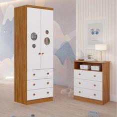 Quarto Infantil Completo Guarda Roupas 2 Portas 3 Gavetas Bolinha Gave
