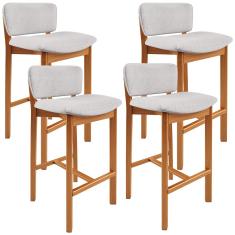 Kit 04 Banquetas Alta Para Cozinha Sala de Jantar Bar Dara L02 Linho Cinza - Lyam Decor