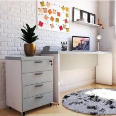 Escrivaninha Mesa Escritório 120cmx42cm 120cm Branca E Cinza Cristal -