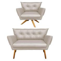 Kit 1 Namoradeira e 1 Poltrona Giratória Corino Bege