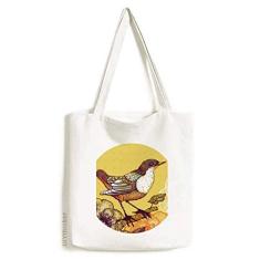 Bolsa de lona com estampa de flores de pássaro, bolsa de compras casual