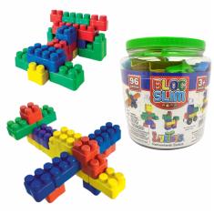 Blocos De Montar Bloc Slin 96 Peças Brinquedo Interativo Educativo Pote Com Tampa Peças Coloridas