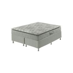 Cama Box Queen Cinza + Colchão Ortopedico Espuma D33 Pillow Top Hanover One 158x198x59cm