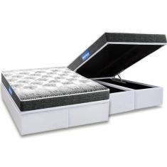 Cama Box Baú Queen: Colchão Espuma Probel D20 Guarda Costas Resistente Black + Base CRC Courano White(158x198)