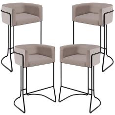 Kit 04 Banquetas Fixa Preto Linho Bege C-107