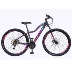 Bicicleta Aro 29 Ksw 24 Marchas Shimano Freios Disco E Trava - Preto-rosa E Azul - 19&quot;