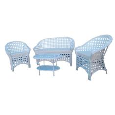 Conjunto de Sofá Fibra Sintética Branca Bali Trançado - 1 Sofá 2L + 2 