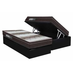 Cama Box Baú Solteiro: Colchão Ortopédico Ortobom Light + Base CRC Suede Black (88x188)