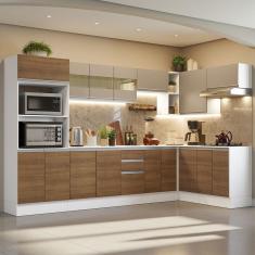 Cozinha Completa 100% MDF Madesa Smart Modulada De Canto Branc/Rustic/Crema