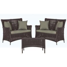 2 Sofá Área e Mesa Igapó Alumínio Pintura Marrom Corda Náutica Estofado Impermeável Almofada 8 Trama