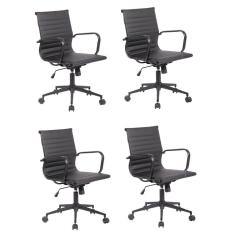 Kit 4 Cadeiras Para Escritório Presidente Sevilha Baixa Office Rivatti Preto