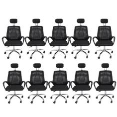 Kit 10 Cadeiras Office Presidente Com Encosto E Rodízios Cádis Preto
