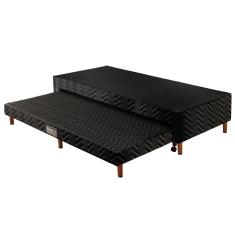 Cama Box Base c/ Auxiliar Solteiro Universal Tecido Bordado Black (88x188x30) - Paropas