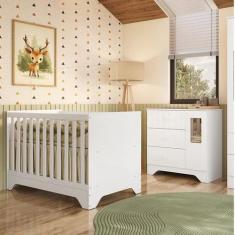 Quarto de Bebê Cômoda 1 Porta com Janela e Berço Minicama 100% Mdf Rav