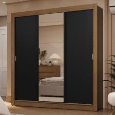 Guarda-roupa Casal 3 Portas de Correr com Espelho 2 Gavetas Rustic/preto Sublime Madesa