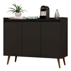 Buffet Aparador Retrô Clássico 3 Portas Preto - Moveisaqui