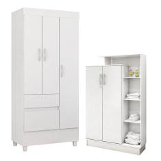 Guarda Roupa Infantil Wind 3 Portas 2 Gavetas MDP Branco Brilho e Armário Multiuso 2 Portas Demóbile