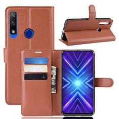 capa de proteção contra queda de celular Para Huawei Honor 9x Versão de impressão digital Litchi Texture Flip Leather Case com carteira e suporte e slots de cartão