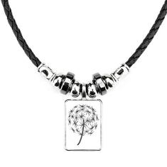 DIYthinker Colar de flor de dente-de-leão com pingente de corda de couro