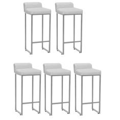 Kit 05 Banqueta Alta Mia Com Encosto Cozinha Bistrô Bar Balcão Ferro Prata Sintético Branco - Ahazzo Móveis
