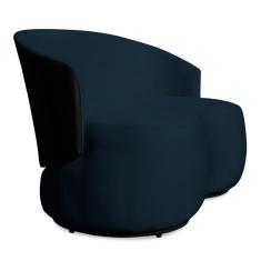 Sofá Namoradeira 2 Lugares Decorativa Lara Veludo Azul Marinho/PU Preto - Montanaris Decor