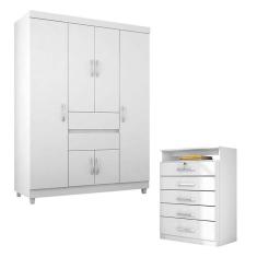 Cômoda Triunfo e Guarda Roupa Solteiro Ecom 2 Branco Flex - Demóbile