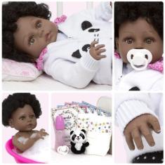 Boneca Reborn Realista Negra Panda Acessórios Envio Imediato - Cegonha