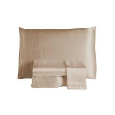 Jogo De Lençol Arya Queen 4 Peças Cetim Charmousse Brilhante Macio - Nude