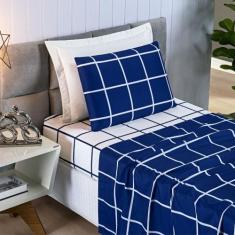 Jogo de cama lençol 04 peças Micro Percal 200 Fios Estampado Grid Aust