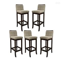 Kit 5 Banquetas Média para Bancada de Cozinha Nice Madeira Maciça Mate