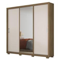 Guarda Roupa Casal Residence 3 Portas Amêndola/Off White com Espelho e