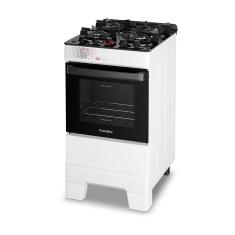 Fogão A Gás Mesa De Vidro Forno 50L Esmaltec Ideal Top Glass Branco 4 Bocas Bivolt