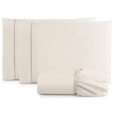 Jogo Lençol Queen Toque Macio 3 Peças Percal 400 Fios Palha