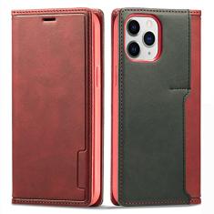 GSYH Capa carteira para iPhone 13 Mini/13/13 Pro/13 Pro Max, capa de couro legítimo fólio compartimentos para cartão fecho magnético TPU à prova de choque Kickstand Flip Capa, vermelha, 13pro max 17 cm