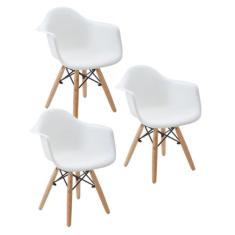 Kit 3 Cadeiras Charles Eames Eiffel Design Wood Com Braços - Branca -
