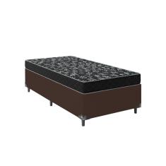 Cama Box Solteiro 88 Tecido Sintético Marrom com Colchão Espuma  D20 - Tampo Preto 12cm