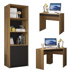 Kit Conjunto Escritório Armário Mesas Recta Marrom Caemmun